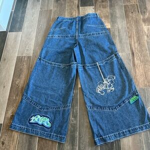 JNCO Wide-Leg Denim Jeans with Graphic Patches